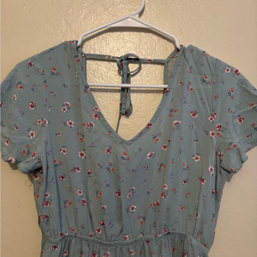 Floral Blue Dress with Tie Back